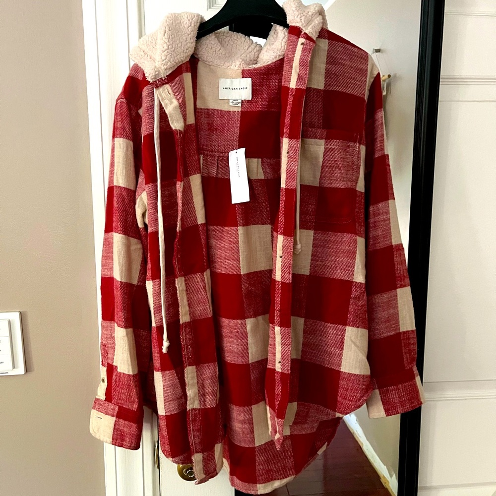American Eagle Hooded Flannel Shirt